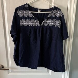 Old Navy Dark Blue Blouse with White Embroidery